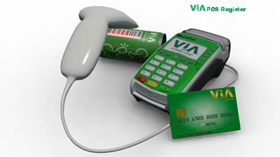 The ViA POS device or as named the ViA eBM device
                                showing a barcode reader, items to be scanned, a ViA Card