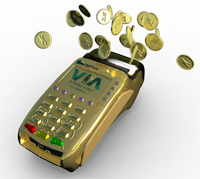 ViA eBM terminal in GOLD showing gold coins